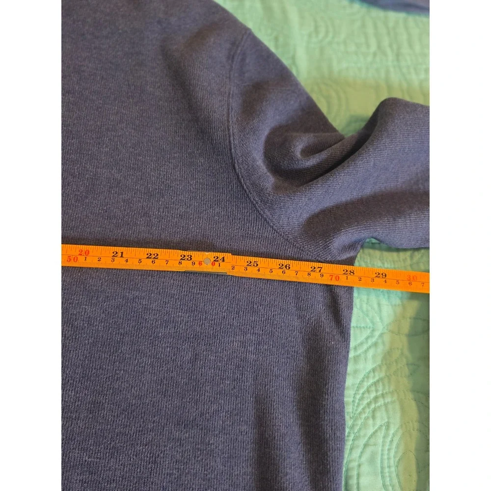 Lands End Mens 2XL Tall Navy Heather Quarter Zip Pullover Sweater Cowhide Trim